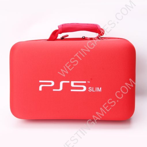 Protective Deluxe Bag Adjustable Handle Bag Travel Carrying Case For PS5 Slim Console - Red