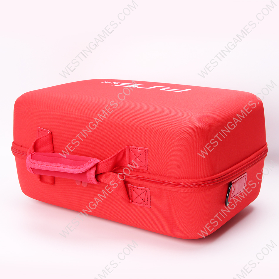 Protective Deluxe Bag Adjustable Handle Bag Travel Carrying Case For PS5 Slim Console - Red 05
