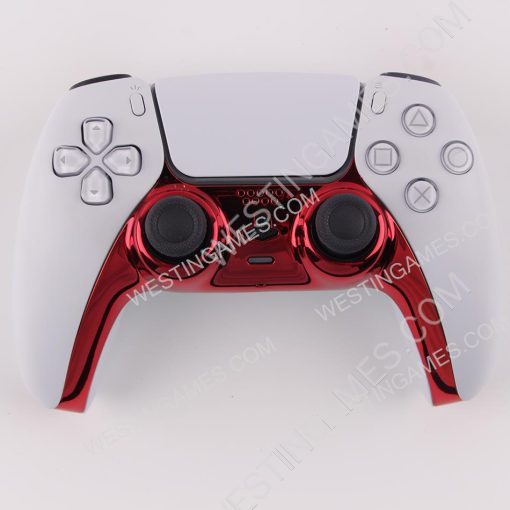 Mirror Chrome Decorative Strip Handle PC Shell Cover For PS5 Gamepad Controller - Red - Image 3