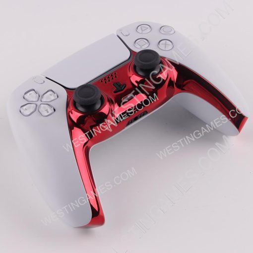 Mirror Chrome Decorative Strip Handle PC Shell Cover For PS5 Gamepad Controller - Red - Image 4