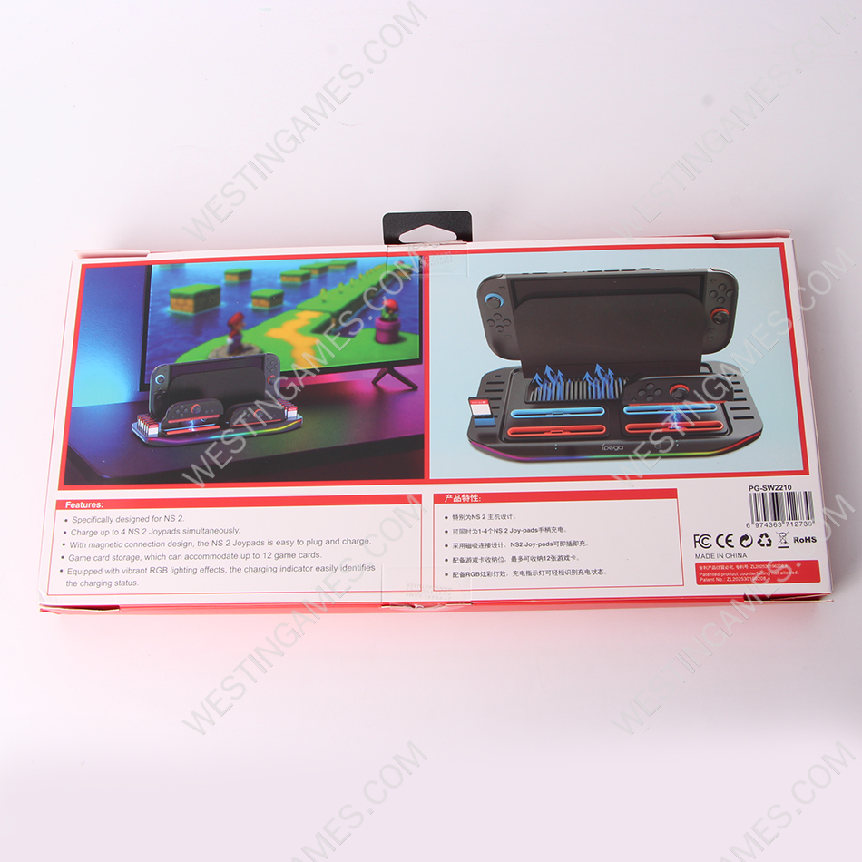 RGB Lights Multi-Charging Dock with 4 Joypad Charger and12 Game Card Slots PG-SW2210 for Switch 2 - Image 3