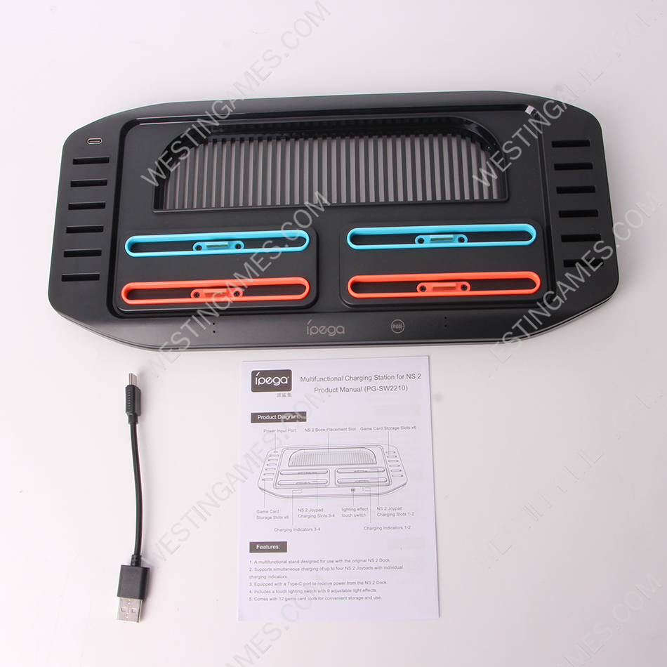 RGB Lights Multi-Charging Dock with 4 Joypad Charger and12 Game Card Slots PG-SW2210 for Switch 2 - Image 4